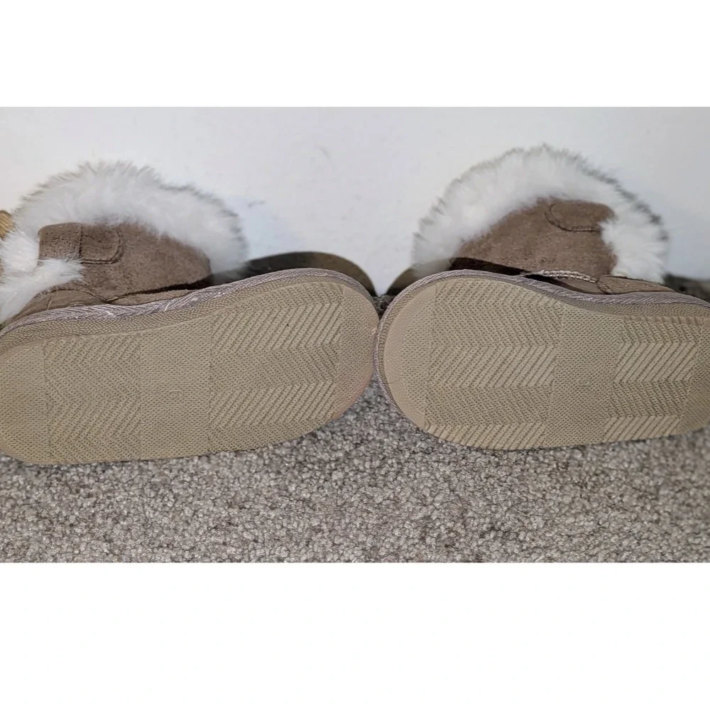 Toddler Girls Faux Suede Winter Boots Faux Fur Colorful Beads Tan Size 6‎ NEW